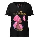 I Am Melanated Beauty Women’s relaxed v-neck t-shirt